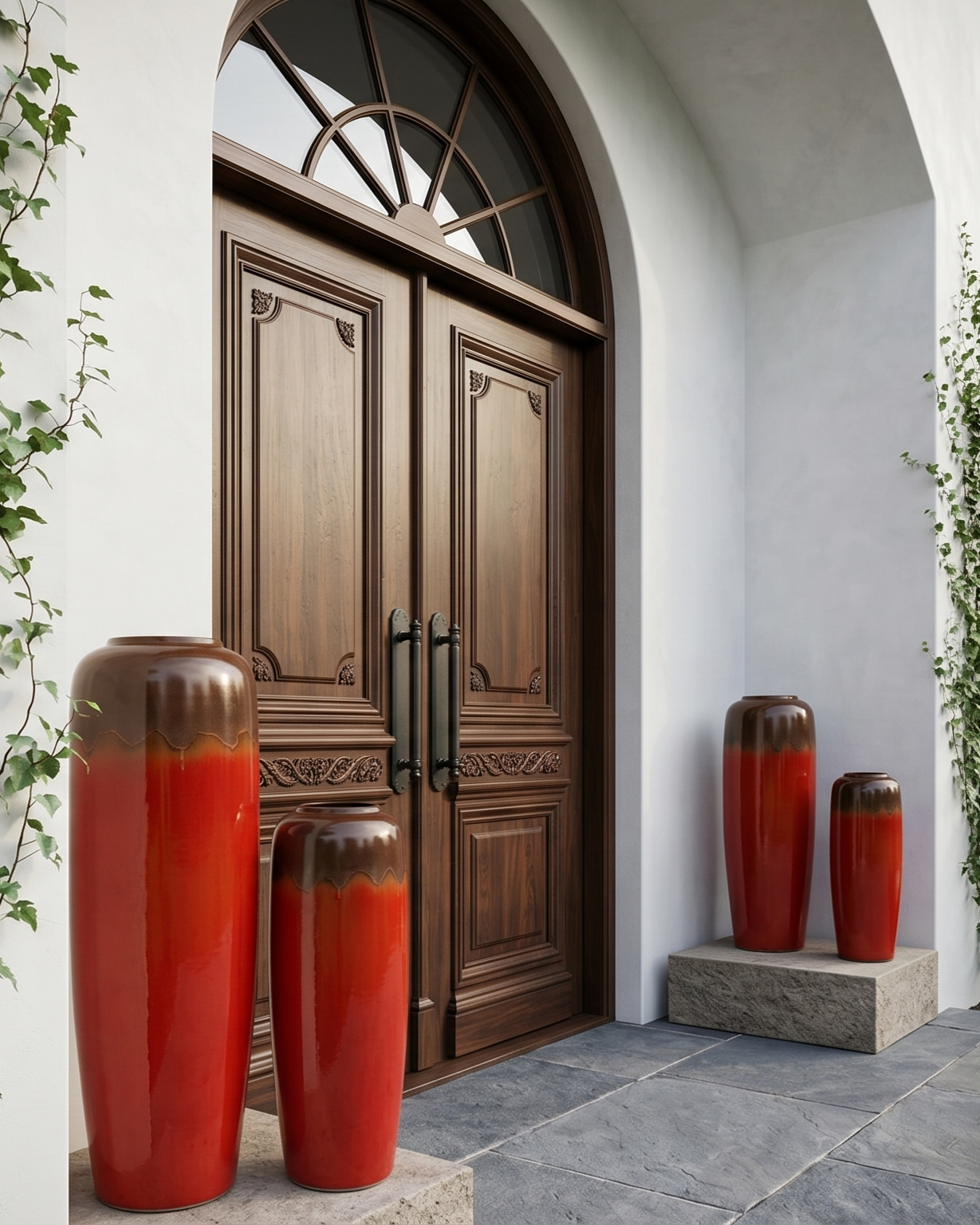 Crimson Ombre Floor Vase - Set Of 2