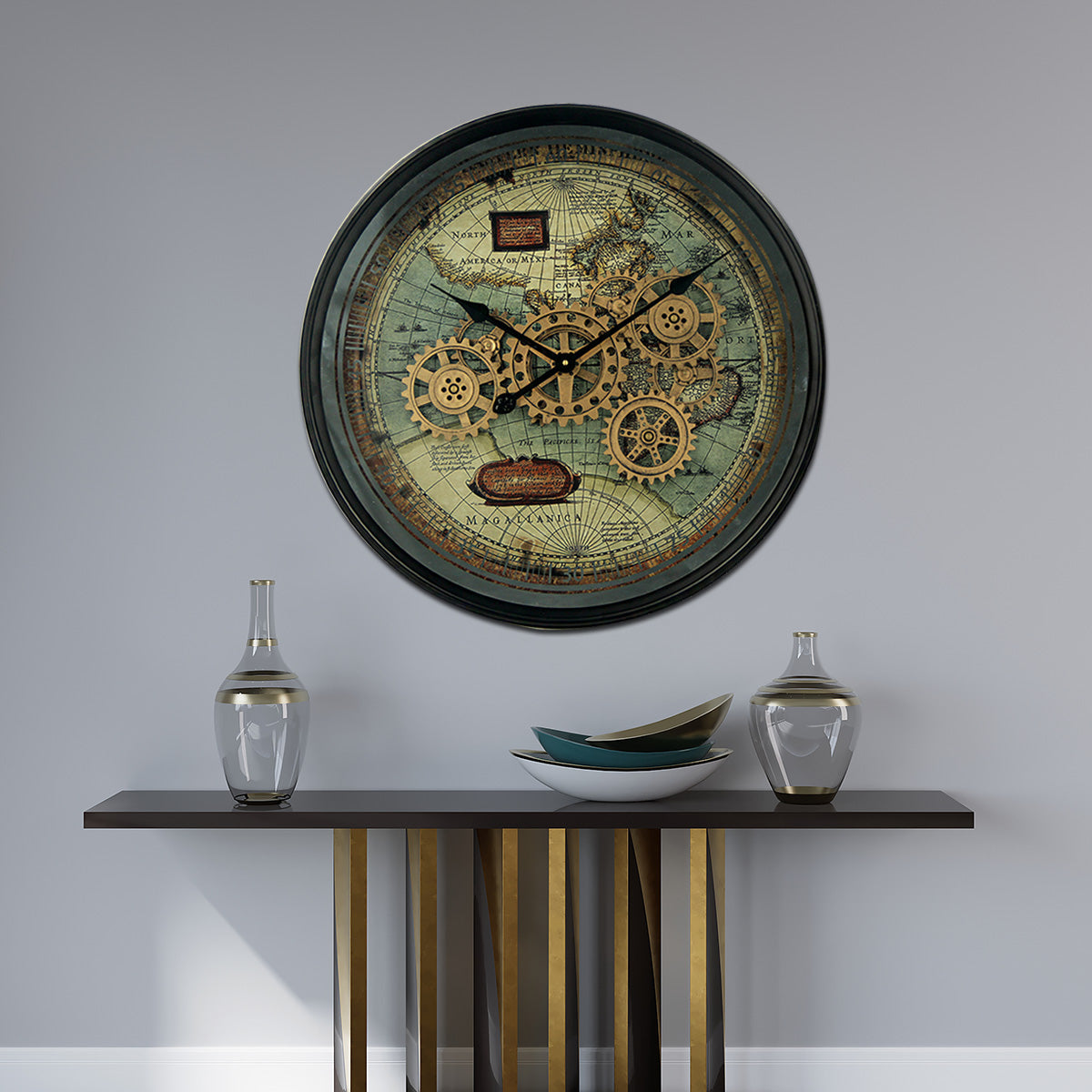Timeless Tradition Luxury Designer Wall Clock For Living Room With Moving Gear Mechanism Buy Wall Clock Online - Big (Steel Body)