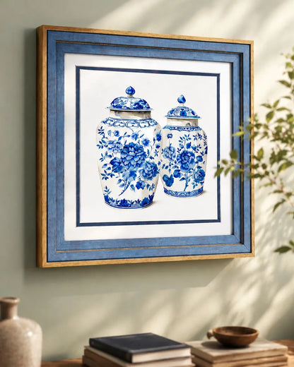 Blue & White Framed Wall art - 12"x12"
