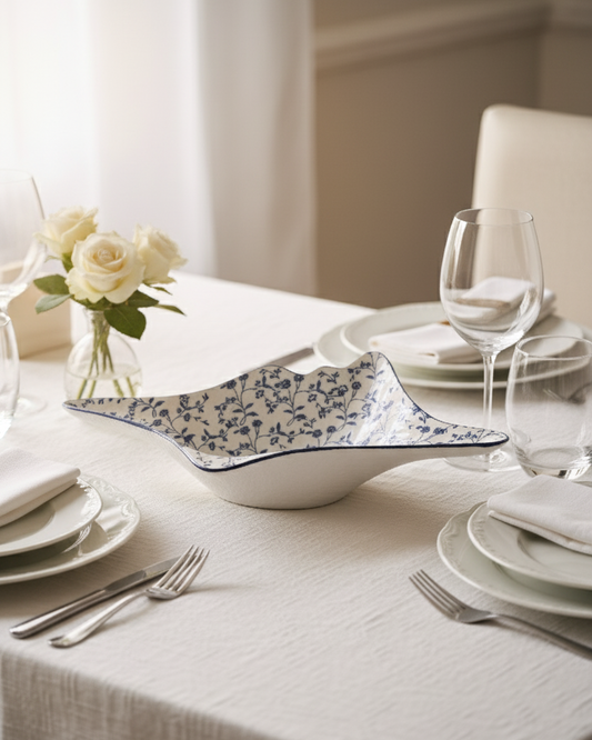 Blue Blossom Wave Ceramic Bowl
