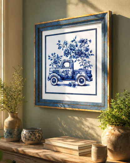 Blue & White Framed Wall art - 12"x12"