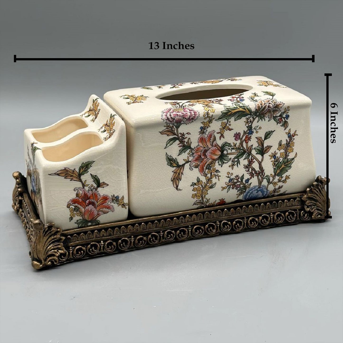 Vintage Floral Elegance Tissue Holder & Remote Organizer