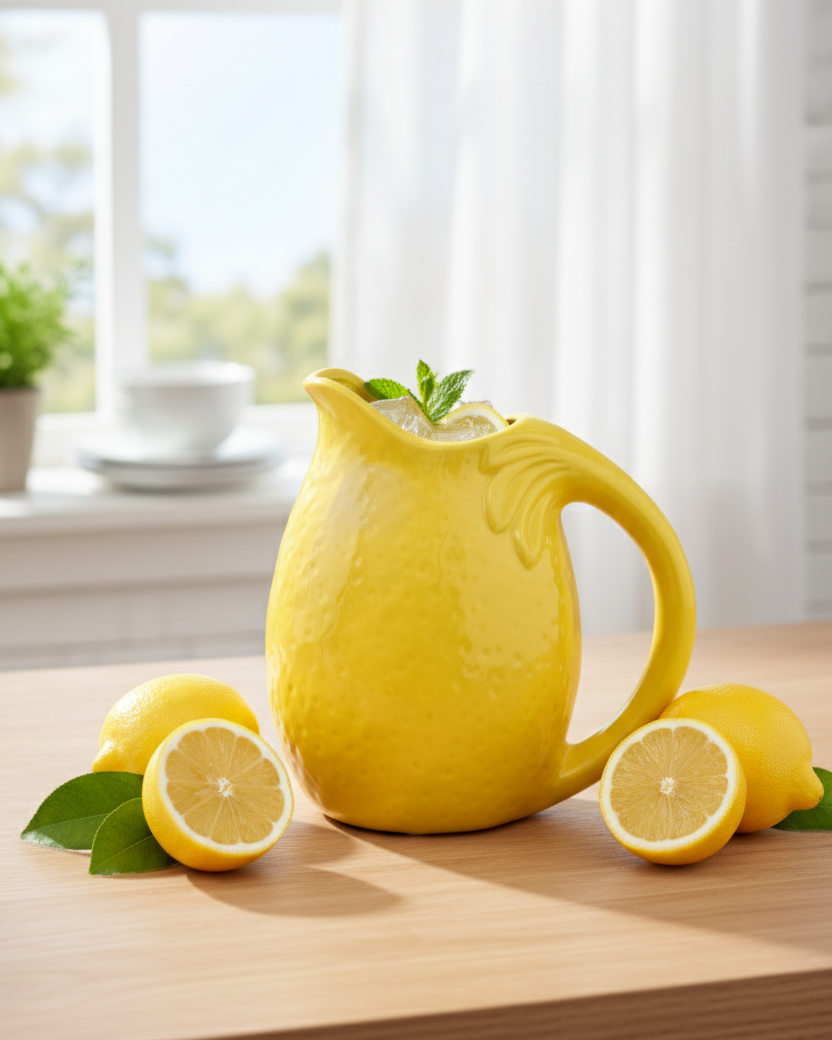 Lemon Glow Ceramic Pitcher Vase - Small
