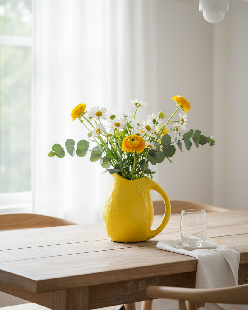 Lemon Glow Ceramic Pitcher Vase - Small