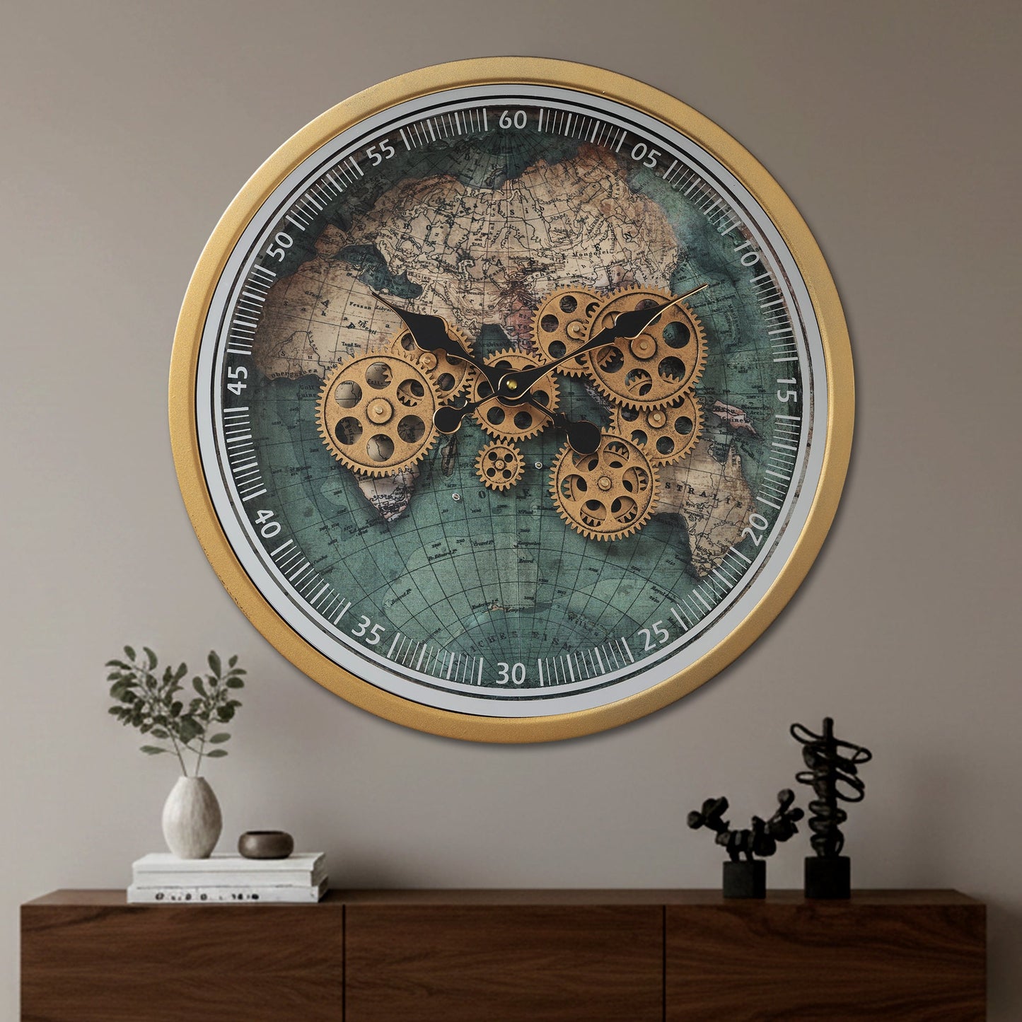 Timeless World Luxury Designer Wall Clocks for the Home With Moving Gear Mechanism Buy Wall Clock Online - Medium (Steel Body)
