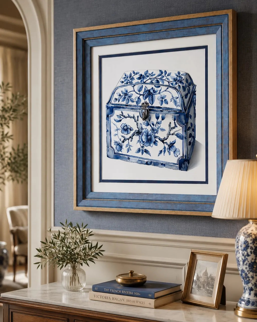 Blue & White Framed Wall art - 12"x12"
