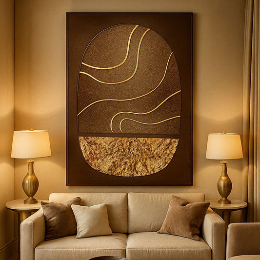 Golden Crescent Flow Hand Painted Wall Painting ( 47x31.5 Inches )