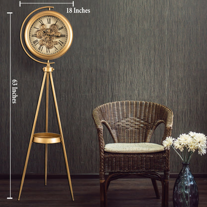 Golden Meridian Tripod Base Luxury Designer Standing Clock With Moving Gear Mechanism Buy Floor Clock Online (Steel Body)