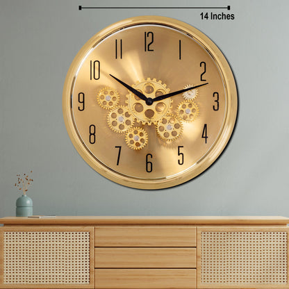 The Moving Hour Luxury Designer Wall Clock Online With Moving Gear Mechanism Buy Wall Clock Online - Gold