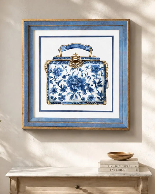 Blue & White Framed Wall art - 12"x12"