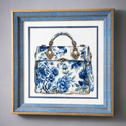 Blue & White Framed Wall art - 12"x12"