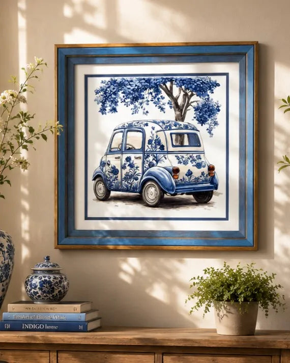 Blue & White Framed Wall art - 12"x12"