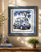 Blue & White Framed Wall art - 12"x12"