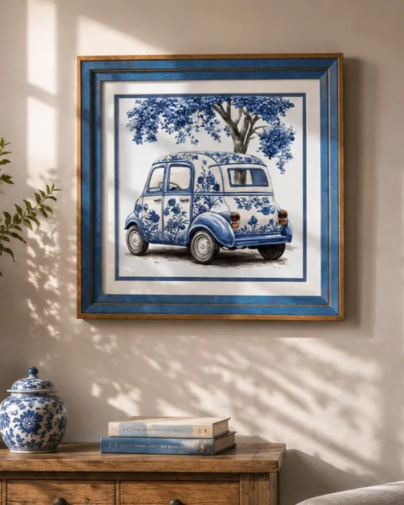 Blue & White Framed Wall art - 12"x12"