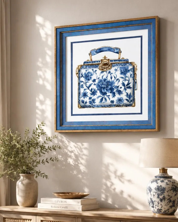 Blue & White Framed Wall art - 12"x12"