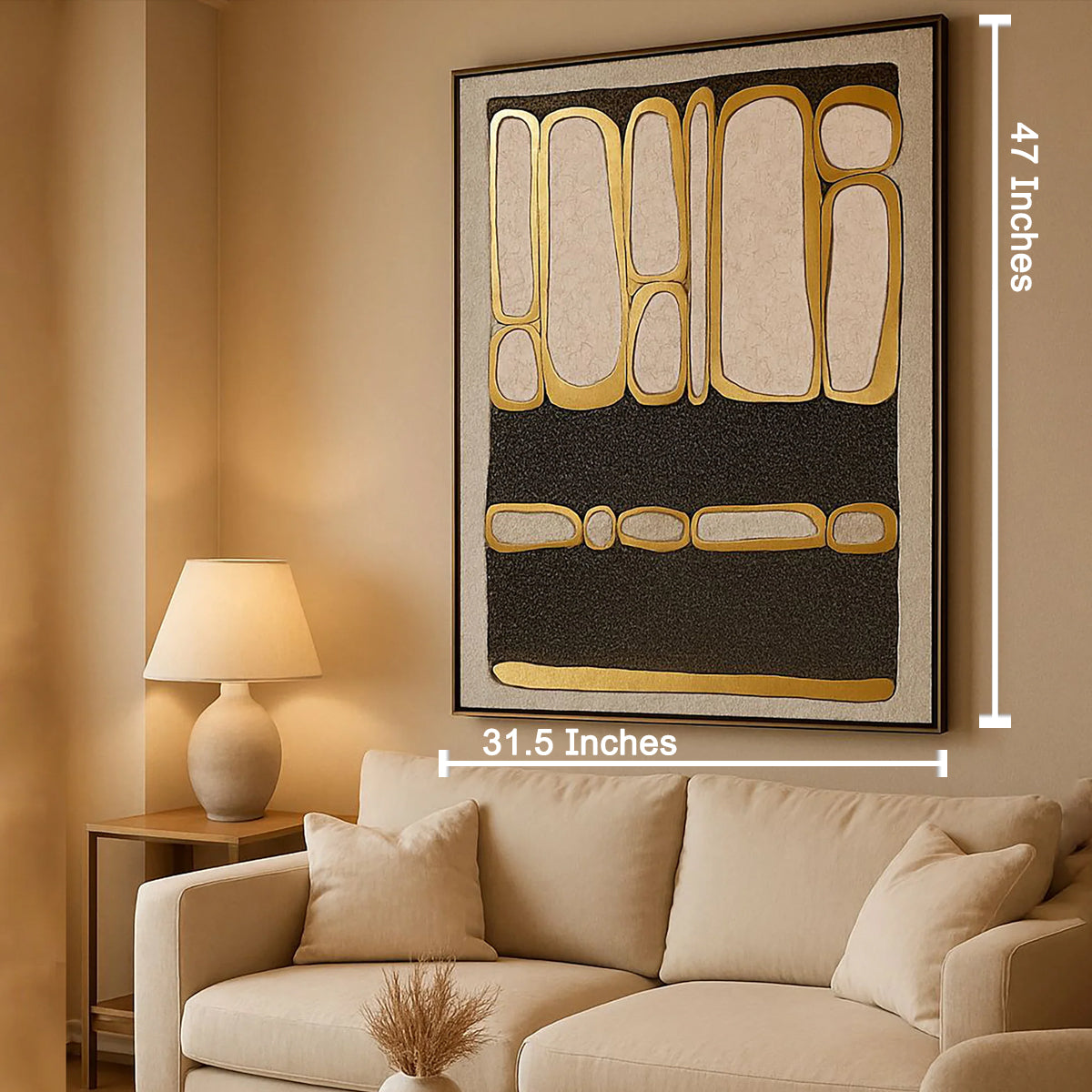 Abstract Gold Symphony Wall Painting For Home ( 47x31.5 Inches )
