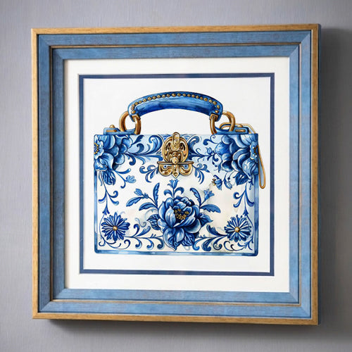 Blue & White Framed Wall art - 12"x12"