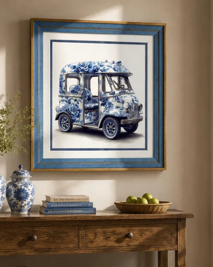 Blue & White Framed Wall art - 12"x12"