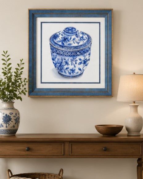 Blue & White Framed Wall art - 12"x12"