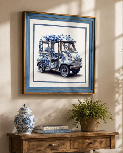Blue & White Framed Wall art - 12"x12"