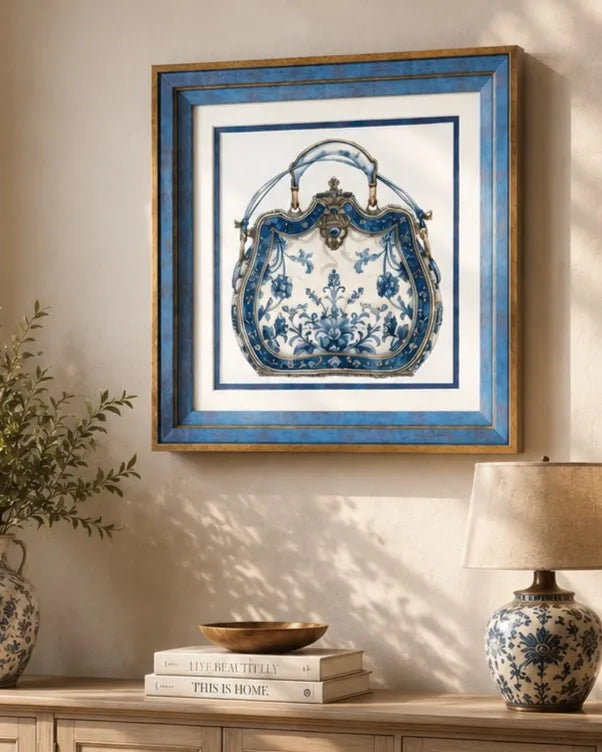 Blue & White Framed Wall art - 12"x12"
