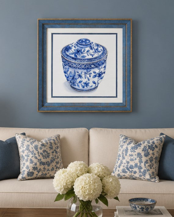 Blue & White Framed Wall art - 12"x12"