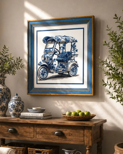 Blue & White Framed Wall art - 12"x12"