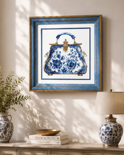 Blue & White Framed Wall art - 12"x12"