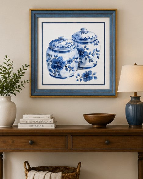 Blue & White Framed Wall art - 12"x12"