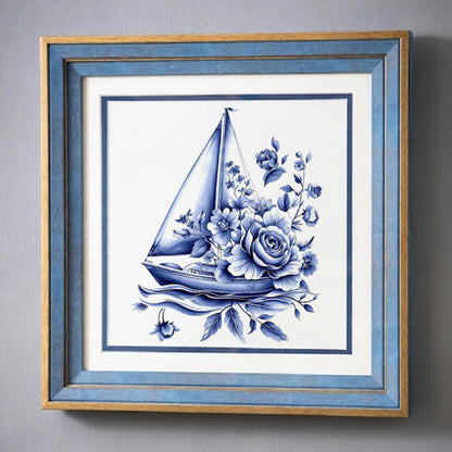 Blue & White Framed Wall art - 12"x12"