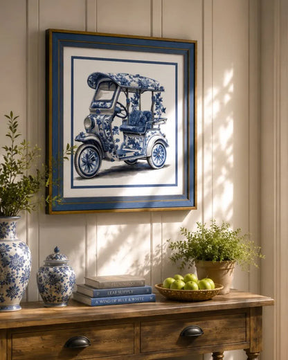 Blue & White Framed Wall art - 12"x12"