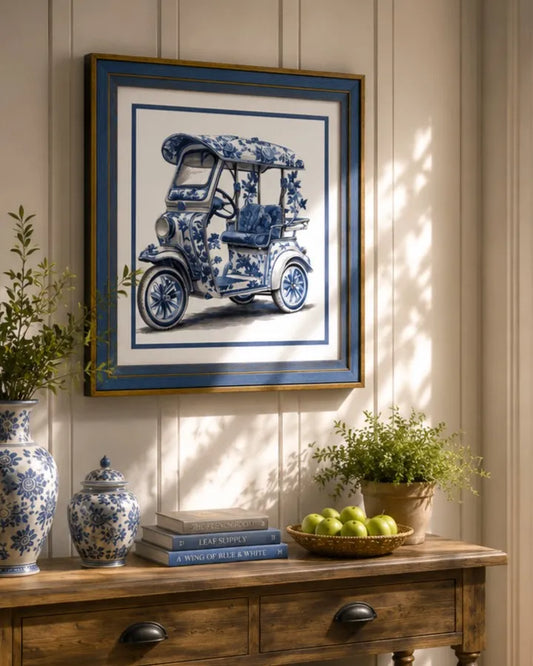 Blue & White Framed Wall art - 12"x12"