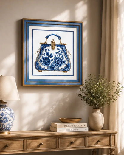 Blue & White Framed Wall art - 12"x12"