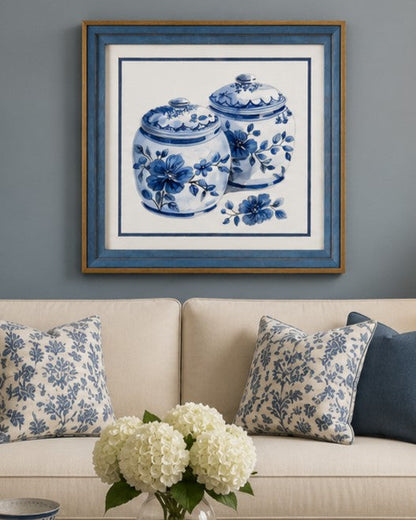 Blue & White Framed Wall art - 12"x12"