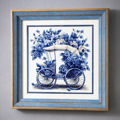Blue & White Framed Wall art - 12"x12"