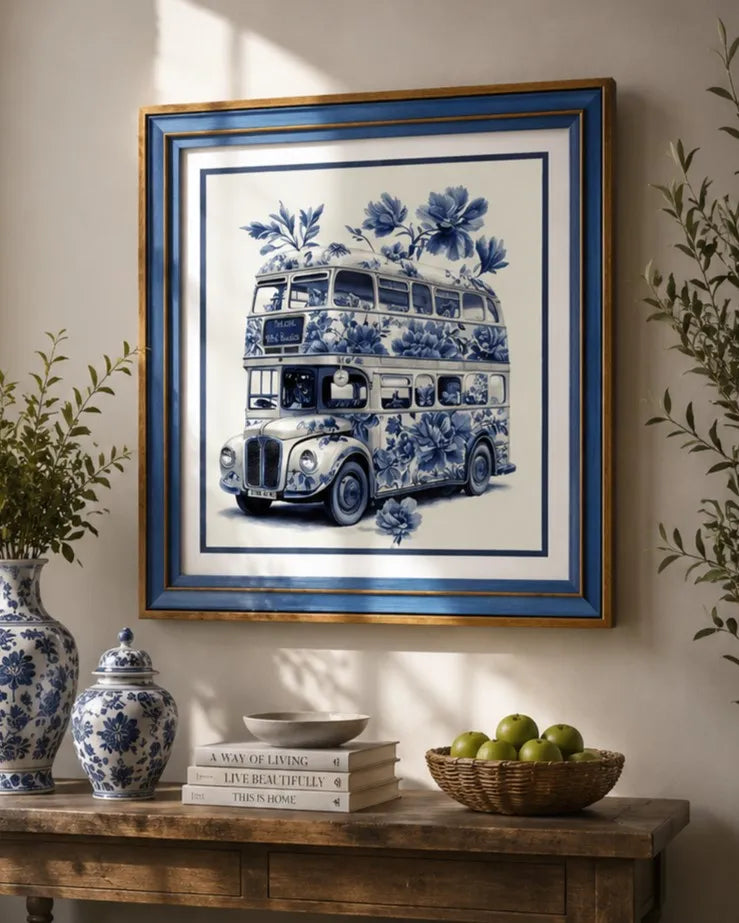 Blue & White Framed Wall art - 12"x12"