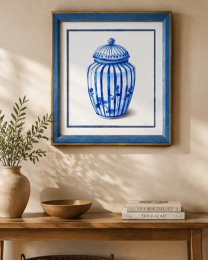 Blue & White Framed Wall art - 12"x12"