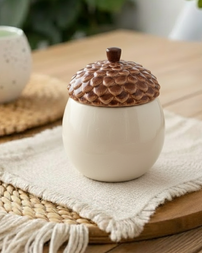 Acorn Delight Ceramic Storage Jar
