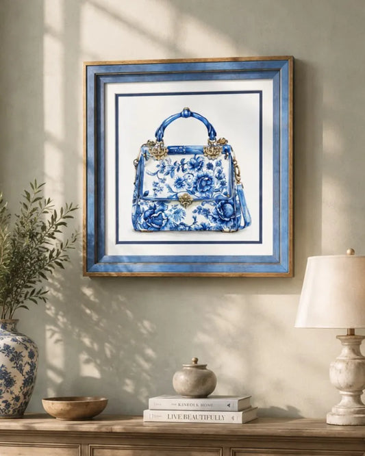 Blue & White Framed Wall art - 12"x12"