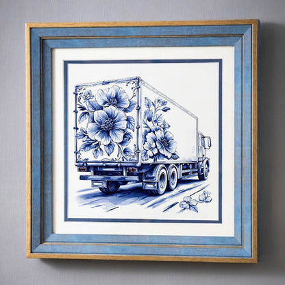 Blue & White Framed Wall art - 12"x12"