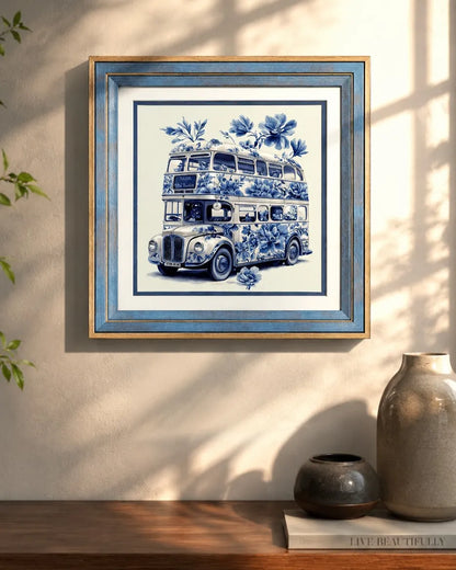 Blue & White Framed Wall art - 12"x12"