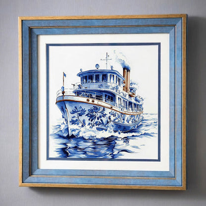 Blue & White Framed Wall art - 12"x12"