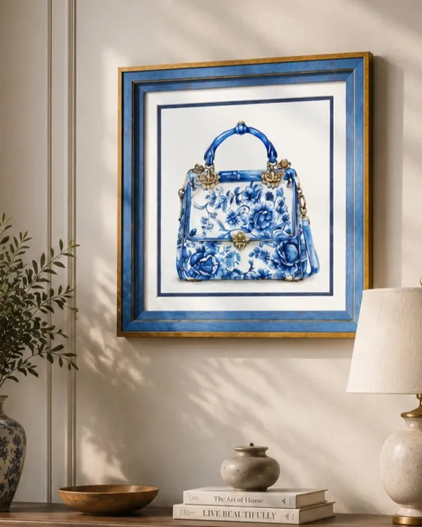 Blue & White Framed Wall art - 12"x12"