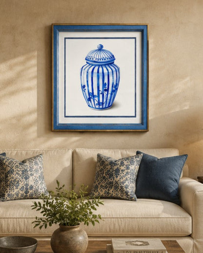 Blue & White Framed Wall art - 12"x12"