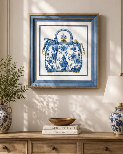 Blue & White Framed Wall art - 12"x12"