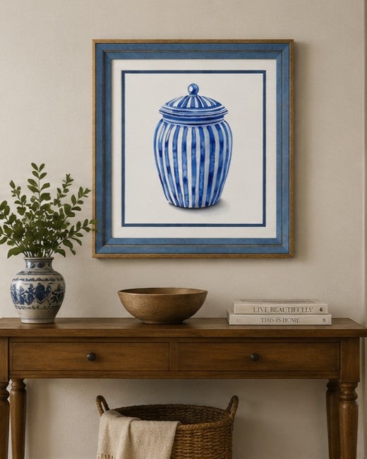 Blue & White Framed Wall art - 12"x12"