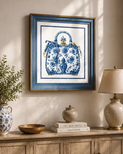Blue & White Framed Wall art - 12"x12"