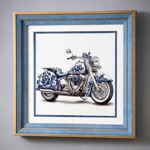 Blue & White Framed Wall art - 12"x12"