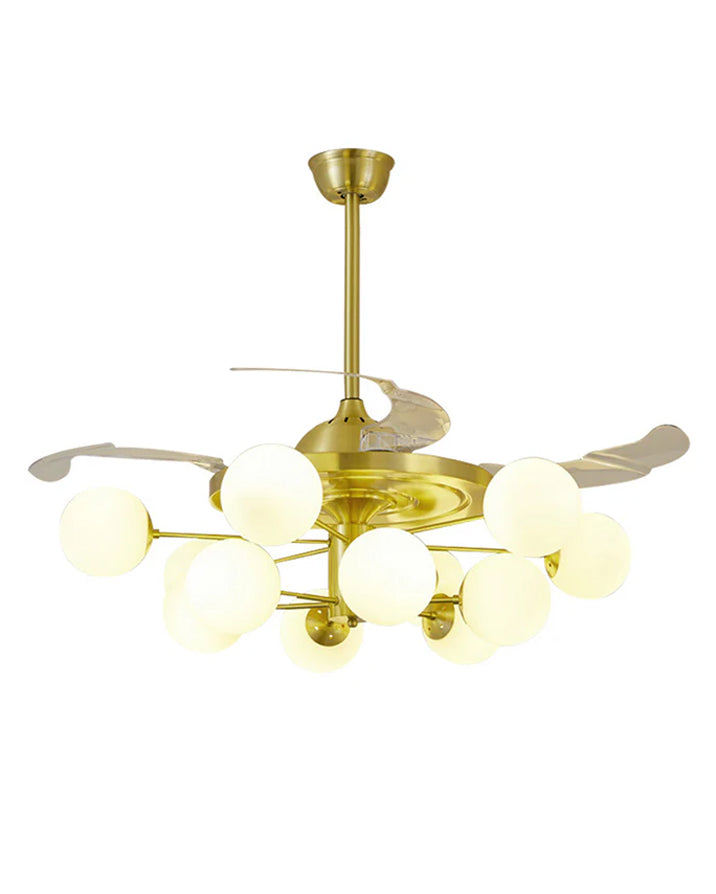 Glass Glob Retractable Ceiling Fan + Chandelier Light (with Remote Control)