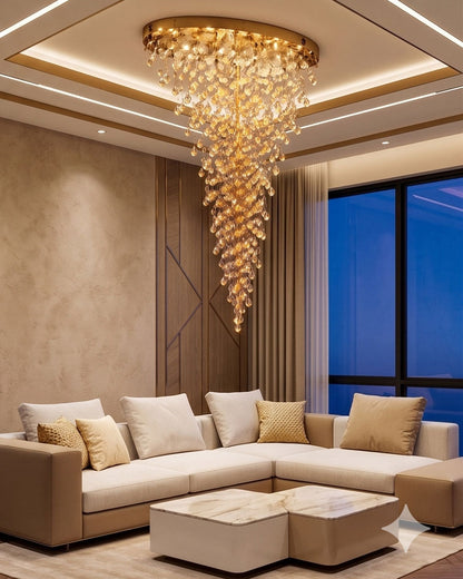 Royal Golden Crystal Cascade Chandelier